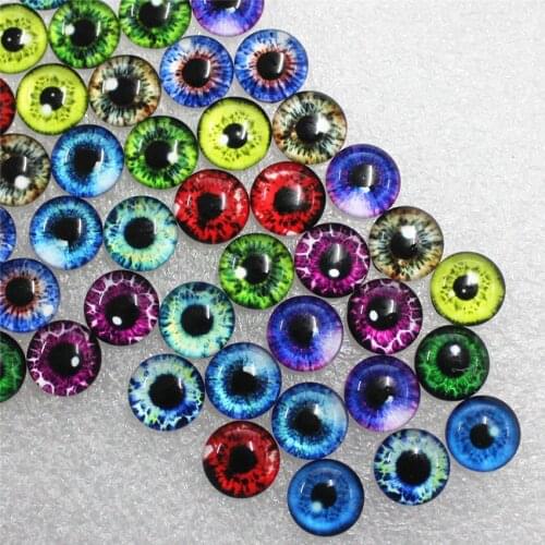 12mm Random Mixed Dragon Eyes Round Glass Cabochon Flatback Photo Dome Jewelry DIY Accessories 50pcs/lot K06034