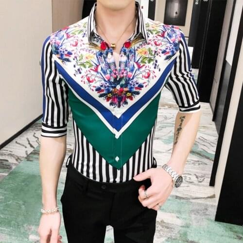 Of 2020 summer striped flower of cultivate morality in social guy short-sleeved shirt men A236-8822 - P55