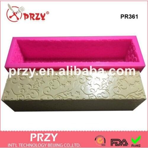 Best sell all sides with flower loaf silicone mold Long Rectangular Silicone Soap Loaf Molds PR361