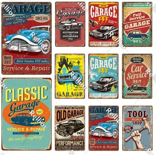 Garage Metal Tin Sign Vintage Car Plaque Home/Wall Decor Plates Tool Shop Decoration Gas Station Full Service Metal Poster