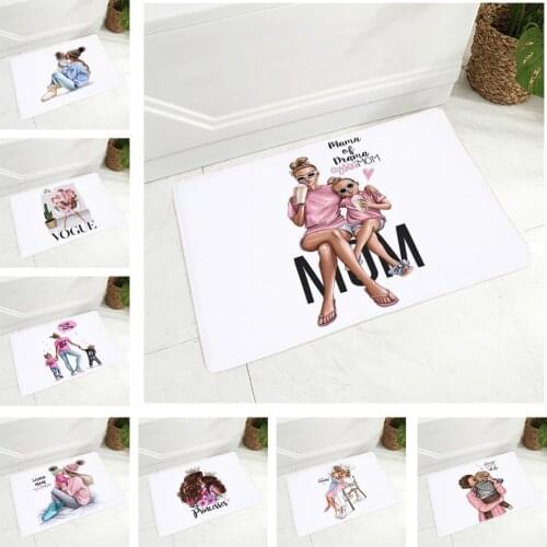 Cute Cartoon Fashion Mom and Baby Floor Mat for Children Room Hallway Non-Slip Decor Super Mama Doormat Flannel Carpet 40x60cm