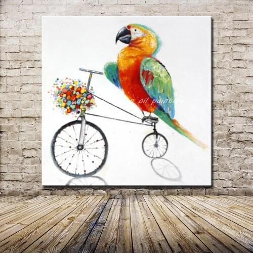 Mintura Hand Made Cartoon Animal Parrot Decorative Wall Picture Modern Abstract Canvas Oil Painting Pop Art For Living Room Home