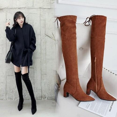 2021 Fashion Faux Suede Slim Over the knee Boots Winter Women Boots Sexy Thigh High Boots Female High Heel Shoes Woman 32 33 43