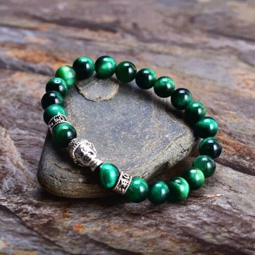 Lightning Tiger Eye Bead with Buddha Elasticity Rope Bracelet for Man Women Protect Lucky Jewelry Buddha Buddhism Bracelet