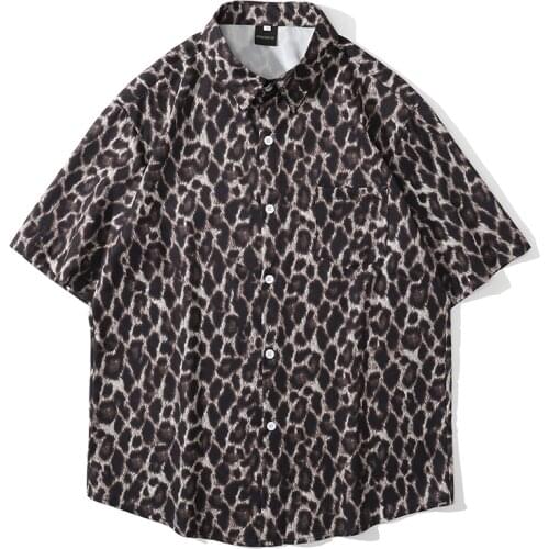 AJZHY Leopard Print Men Dress Shirts 2021 Summer Fashion Shirt for Men Streetwear Casual Harajuku Vintage Short Sleeve Shirt