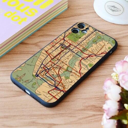 For iPhone New York City Subway Map 1954 Print Soft Matt Apple iPhone Case 6 7 8 11 12 Plus Pro X XR XS MAX SE