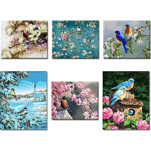 DIY 5D Poured Glue Diamond Painting Kits Scalloped Edge Bird And Flowers Full Round Drill Frameless Bedroom Decor Handcraft Gift