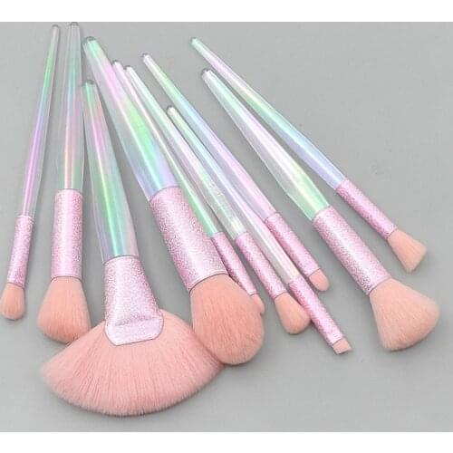 NEW 10pcs/set Makeup Brush Set Frosted Laser Brush Handle Beauty Makeup Tools Fan-shaped Foundation Powder Blush EyeShadow Brush