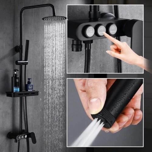 Black Rainfall Shower Spray Faucets Set Wall Mounted Rain Shower Faucet Bath Mixer Tap Hot Cold with Hand washer spray MOLI3903