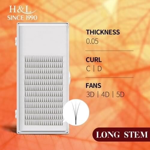 H&L SINCE 1990 0.05 Thickness Premade Volume Fans Premade Fan 3D - 5D Long Stem Eyelash Extension Supplies Handmade Natural Mink