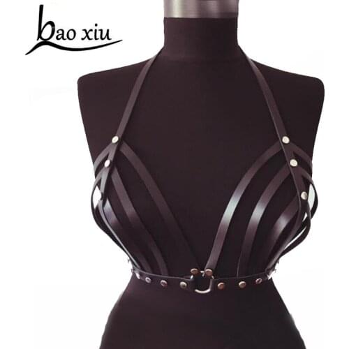 New Sexy Baoxiu Harajuku Straps Leather Punk Bondage adjustable Women Belt Handmade Bra Garter Chest Corset Straps Suspenders