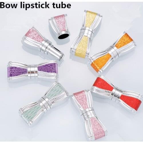 New Spot Shiny Leather Lipstick Tube Bow -Shaped Empty Lip Balm Container Lipstick Case 12.1 Empty Refillable cosmetics contmm