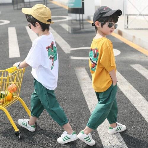 4th of July Outfit Ubrania Dla Nastolatek Summer Clothes Soft Boys Korean Boy Tracksuit Cute Dinosaur Conjunto Moletom Infantil