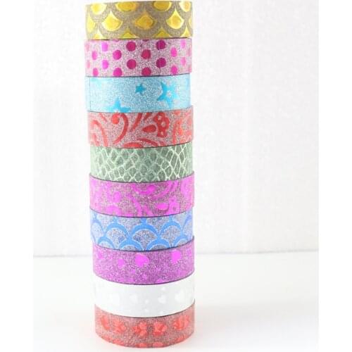 Domikee Creative glitter film packing decorative masking tapes rolls,fine handmade DIY craft scrapbooking washi tape set sticker