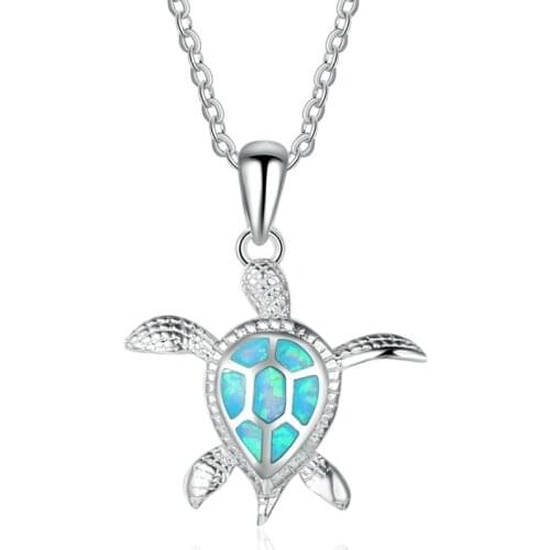 Fashion Jewelry Imitation Opal Stone Necklace Cute Turtles Animal Pendant Necklace For Women Accessories Female Statement Gift