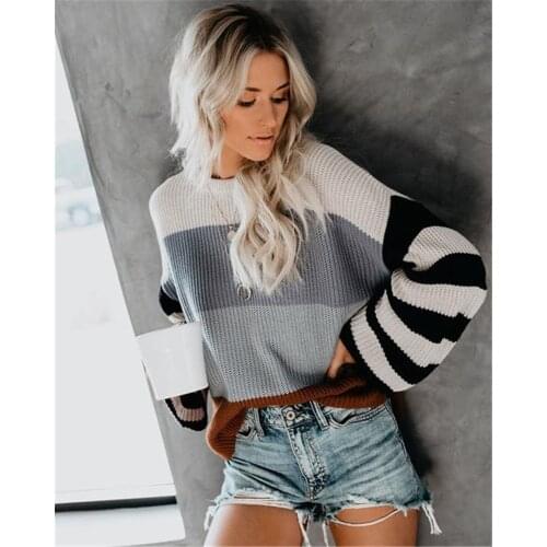 Striped Black and White Sweater Long Sleeve Knitted Women Pullover Sweaters Autumn Winter Fluffy Sweater Woman 2020 Pullovers