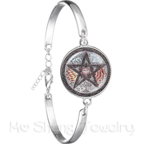 Silver Plated Bracelet Occult Inverted Star Sign Pentagram Satanic Pentagram Star Symbols Glass Dome Bangle For Women Jewelry