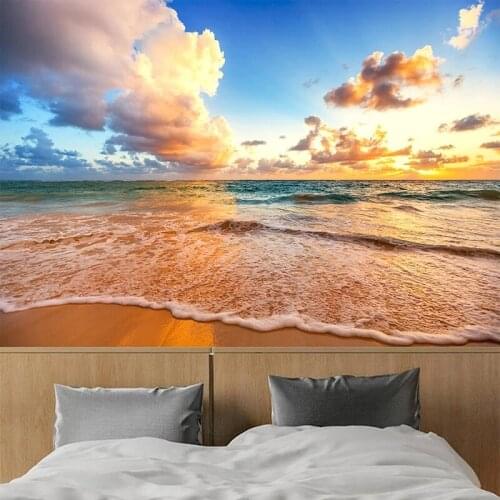 Custom Self Adhesive Wallpaper 3D HD Beautiful Sky Beach Waves Landscape Murals Living Room Bedroom Background Painting Decor