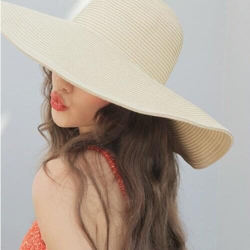 2022 Simple Women White Hat Summer Black Oversized Sunbonnet Beach Cap Women Straw Hat Sun Hat Summer Hat 56-58Cm
