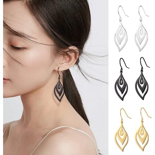 Skyrim Bohemian Vintage Women Girl Earrings Jewelry Stainless Steel Black Golden Slivery Geometric Drop Earring 2021 Gift