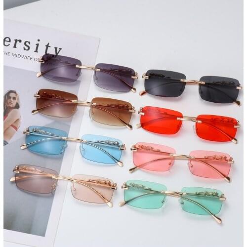 Women Men Rimless Rectangle Sunglasses UV400 Shades Eyewear Summer Eyeglasses Vintage Cheetah Fashion Sun Glasses