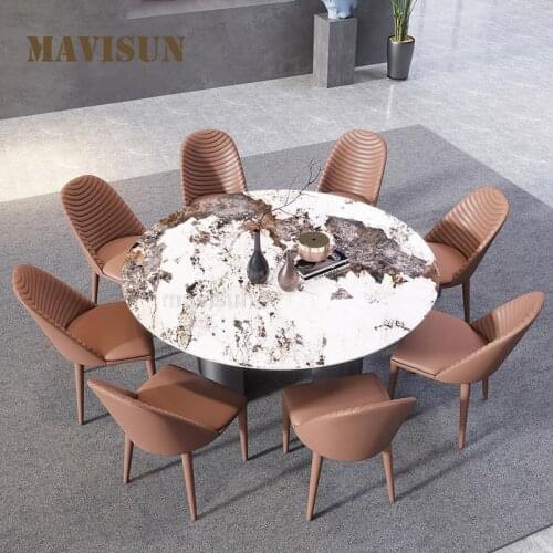 Modern Light Luxury Household Nordic Rotating Large Round Dining Table Stainless Steel Dining Table And Chair Combination