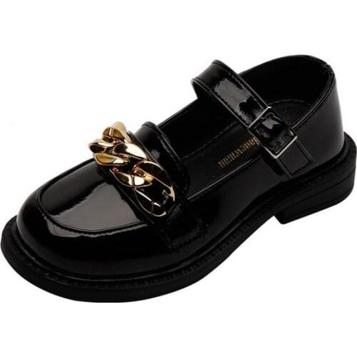 2021Pu Leather Shoes For Girls British Style Chain Childrens Flats Casual Slip On Formal Loafers Kids Wedding Party Dress Shoes