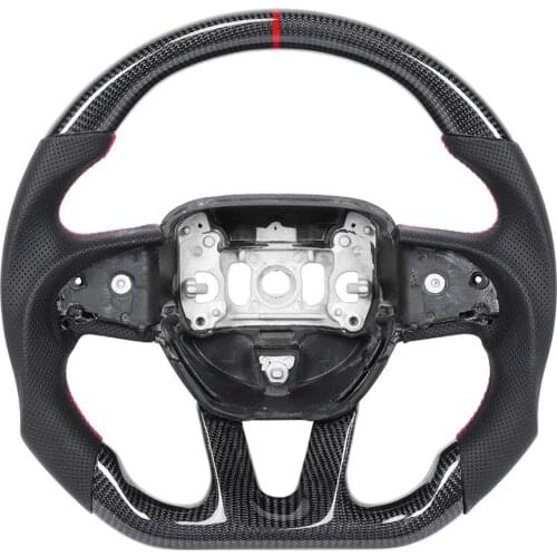 Carbon Fiber Steering Wheel Nappa Preforated Leather Red Stitching Fit for Dodge Challenger/Charger 2015 2016 2017 2018-2020