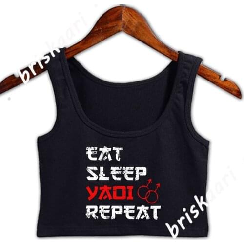 Yaoi Fujoshi Anime Eat Sleep Repeat Crop Top Women Printing For Girl Sleeveless Slim Summer Pattern Top O-Neck Vest