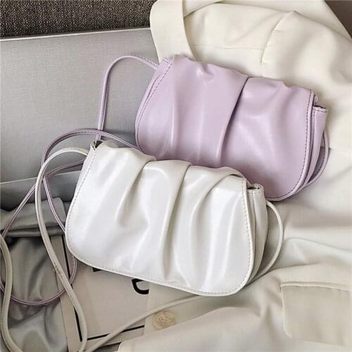 Women Vintage Pleated Thick Chain Bag Small Handbag Shoulder Underarm Bags Casual All-Match Ladies Purse Pure Color Square Bags