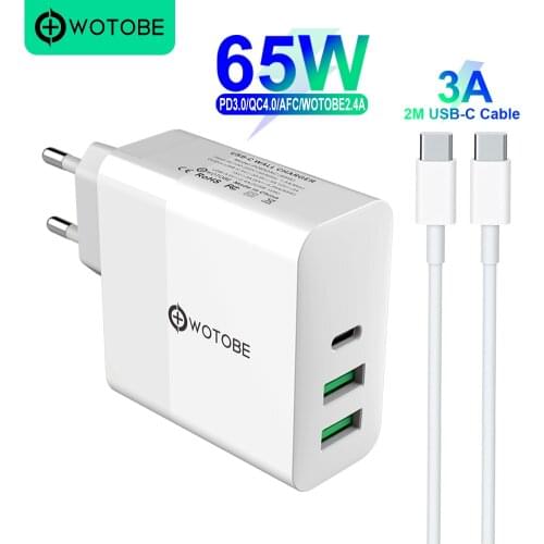 65W TYPE-C USB-C Power Adapter USB PD65W/60W/45W QC3.0 Charger 2M USB-C cable For USB-C Laptops MacBook Pro/Air iPad Pro iPhone