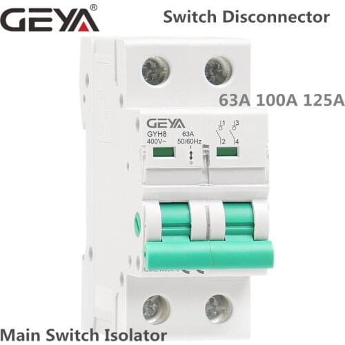 GEYA GYH8 Din Rail 2Pole Main Switch Function Disconnector Switch Isolator Circuit Breaker 400VAC DP Breaker