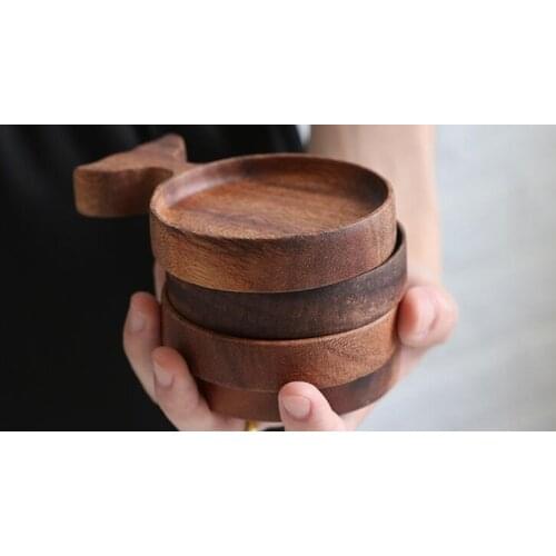 High grade Japanese Acacia wooden fish plate creative Japanese retro hand-painted tableware dip sauce plate saucer