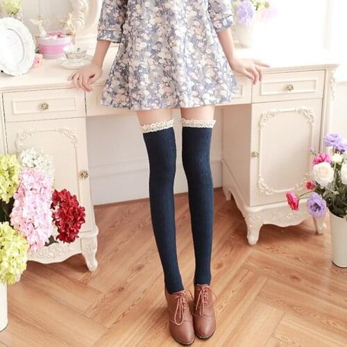 Japanese Knee Stockings Women Cotton Blended Long Stocking 2020 Cute Lace Warm Thigh High Socks For Ladies Girls Knee Socks