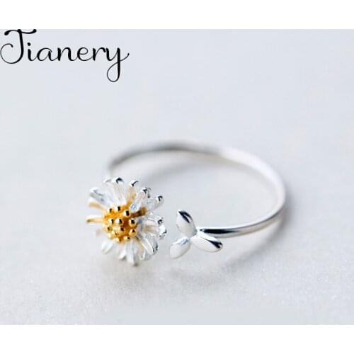 JIANERY Trendy Silver Color Daisy Flowers Rings For Women Bridal Wedding Engagement Jewelry Large Opening Antique Rings