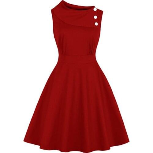 Vintage Women 1950s 60s Rockabilly Dress Sleeveless A Line Summer Black Red Elegant Sweet Girl Casual Swing Office Retro Dresses