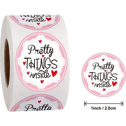 1inch 50-500pcs Round Pink Gold Foil "Pretty Things Inside" Sticker for Shopping Small Shop Handmade Package Decor Stickers