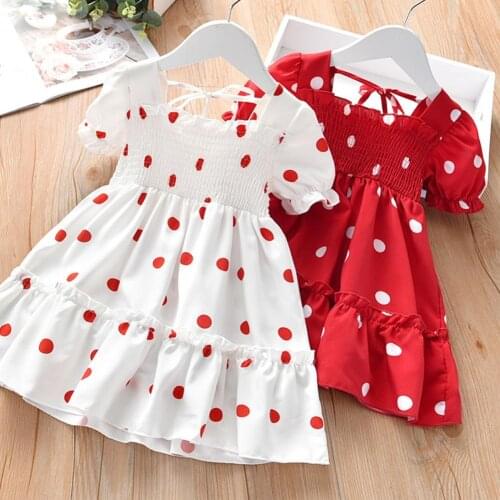 1pc 2 Colors Children Breathable Dress Girls Comfortable Short Sleeve Casual Dresses for Daily Kid Clothing with Dot Gifts