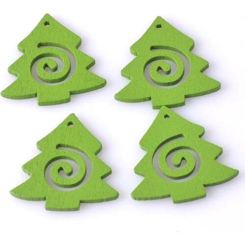 100pcs Green tree wooden Scrapbooking Carft Charms for Home decoration 30x31mm MT0500