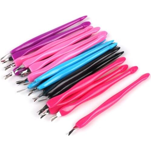 100Pcs/lot Cuticle Pusher Dead Skin Remover Fork Pusher Mix Color Handle Trimmer Peeling Knife Nail Pedicure Manicure Tools Set
