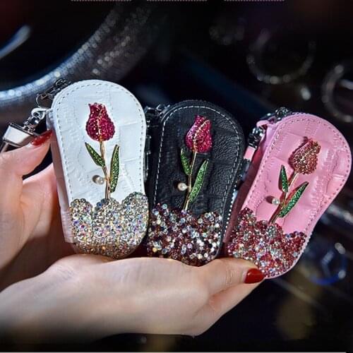 2019 creative birthday gifts fashion ladies car interior decorations rose flowers diamond car key case