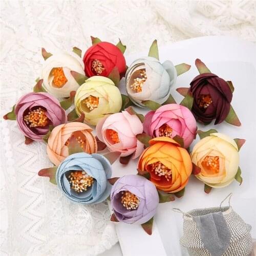 5/10Pcs 4CM Silk Tea Rose Bud Artificial Flower Heads For Home Decora DIY Wreath Gift Box Scrapbooking Crafts Fake Flowers