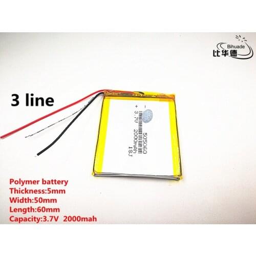 5pcs/lot 3 line Good Qulity 3.7V,2000mAH,505060 Polymer lithium ion / Li-ion battery for TOY,POWER BANK,GPS,mp3,mp4