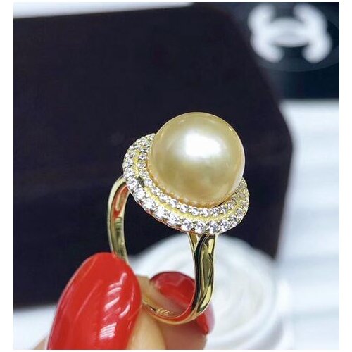 8-9mm Seawater pearl ring S925 silver plated gold inlaid zircon sunflower female freshwater pearl can be customized