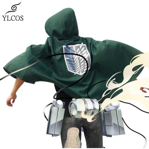 Anime Attack on Titan Costume Eren Mikasa Ackerman Levi Cosplay Cloak Halloween Party Suit
