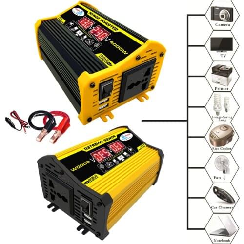 4000W 12V To 220V / 110V LED Display Car Power Inverter Converter Adapter Dual USB Voltage Transformer Modified Sine Wave Car AC