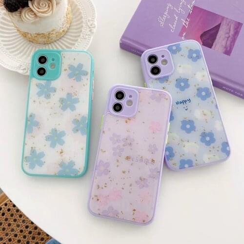 Glitter Fresh Flower Phone Case for iPhone 12 11 Pro Max 7 8plus Xs Max Xr Shockproof Bling Bumper Soft Tpu Back Cover Case