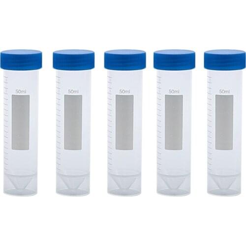 5 Pieces 50ml Plastic Transparent Centrifuge tube with scale Plastic test tube free-standing with Screw Cap