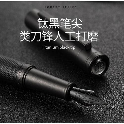 Hongdian Black Metal Fountain Pen Ink Pen Titanium Black Fine Nib Beautiful Tree Texture Business Office school supplies Writing