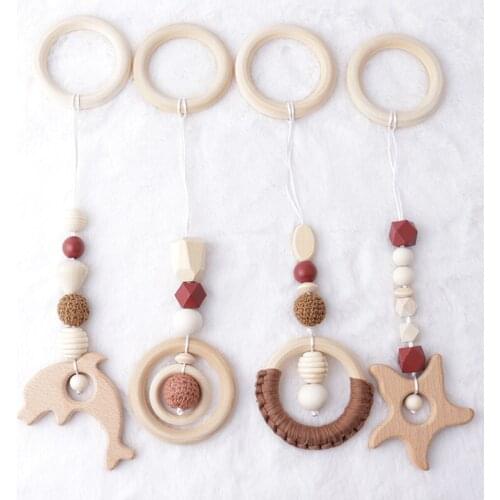 4 pc/set Wooden Animal Baby Rattle Toys Gym Play Rack Hanging Decor Ornaments Kids Room Hanging Pendant Decoration Kids Gifts
